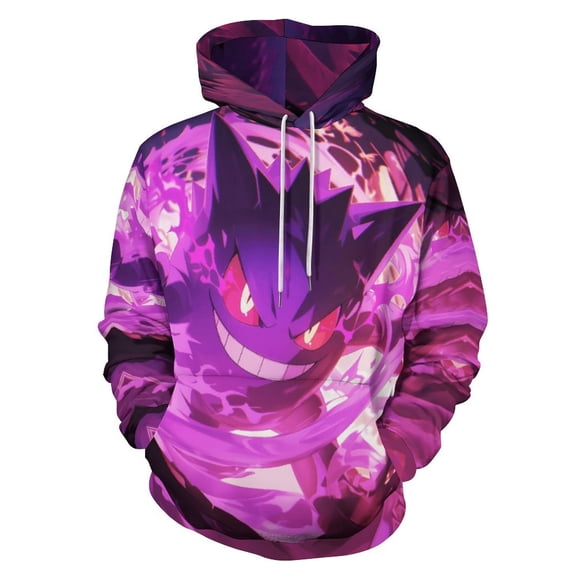 Gengar Hoodies for Men Women 3D Print Pullover Novelty Hooded Sweatshirt Hoodies with Big Pockets M