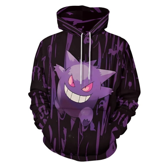 Gengar Hoodies for Men Women 3D Print Pullover Novelty Hooded Sweatshirt Hoodies with Big Pockets M