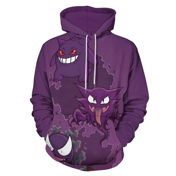 Gengar Hoodies for Men Women 3D Print Pullover Novelty Hooded Sweatshirt Hoodies with Big Pockets S
