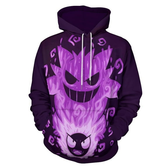 Gengar Hoodies for Men Women 3D Print Pullover Novelty Hooded Sweatshirt Hoodies with Big Pockets XL