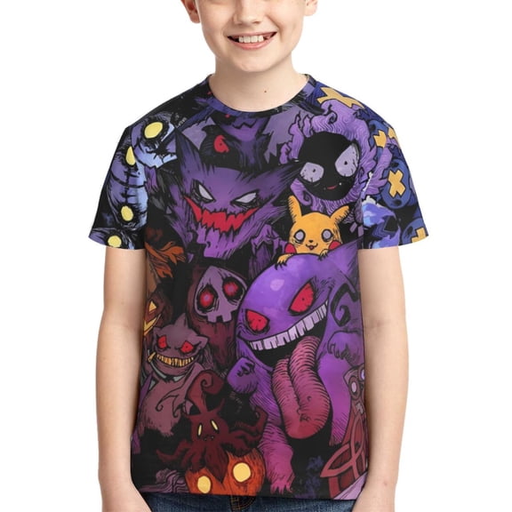 Gengar Kids T-Shirt 3d Printed Graphic T-Shirts Boys And Girls Short Sleeve Shirts For Youth Kids Large