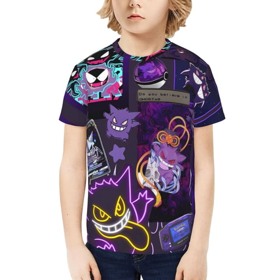 Gengar Kids T-Shirt 3d Printed Graphic T-Shirts Boys And Girls Short Sleeve Shirts For Youth Kids Large