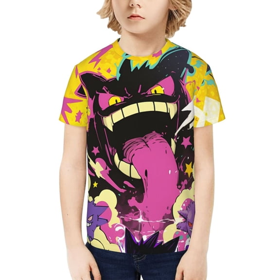 Gengar Kids T-Shirt 3d Printed Graphic T-Shirts Boys And Girls Short Sleeve Shirts For Youth Kids Medium