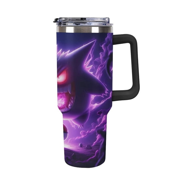 Gengar Large Capacity Car Cup, 40oz Stainless Steel Travel Mug With Handle, Double Layer Vacuum Insulated Cup, Coffee Cup , With Lid And Straw, Best Festivals Gift, Halloween Gift, Christmas Gift Bl