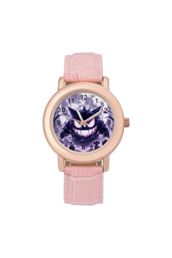 Gengar Watch, Soft Leather Strap Watch Adult Classic Ladies Leather Strap Wrist Watch Adjustable Quartz Watch Fit for Wrist Sizes 5.7" to 8.7"