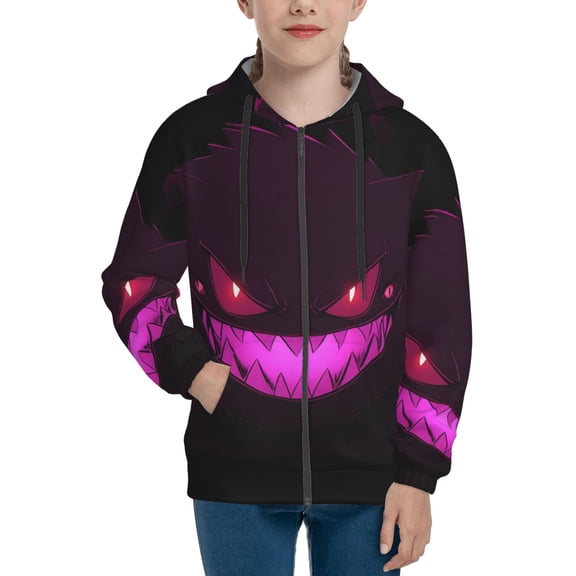 Gengar Teens Boys Girls Zip Up Hoodies 3d Print Long Sleeve Hooded Sweatshirt Jacket With Pocket X-Large