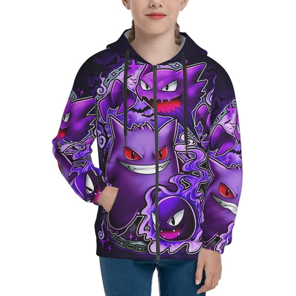 Gengar Teens Boys Girls Zip Up Hoodies 3d Print Long Sleeve Hooded Sweatshirt Jacket With Pocket X-Large
