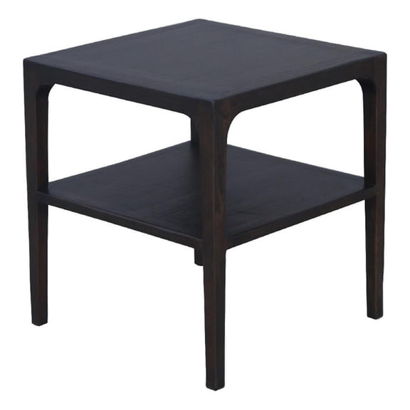 Geni Corner Table-22 Inch Square Top w Shelf-Parsons Style Java Gray