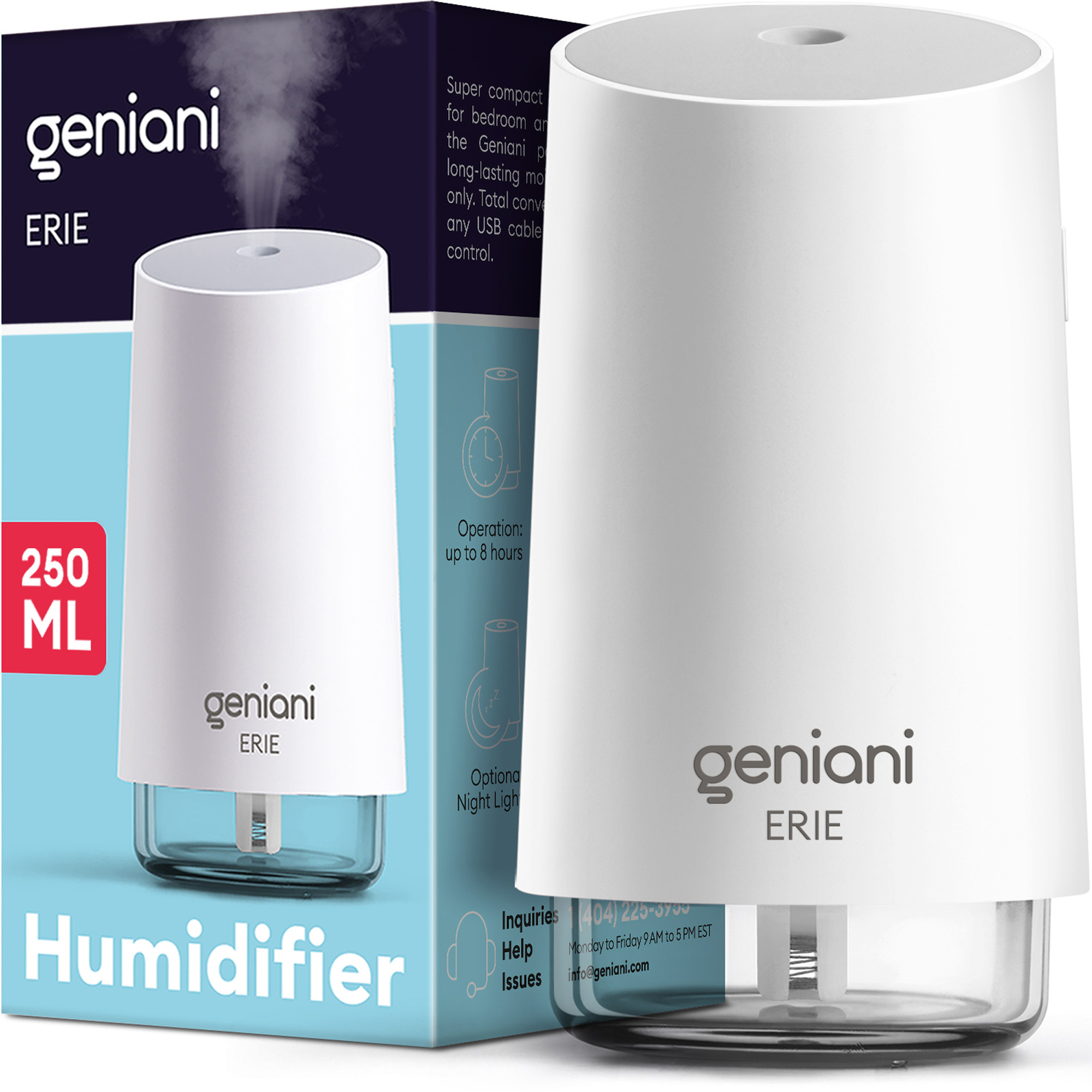 Geniani Cool Mist Mini Humidifier for Bedroom, Plants, Office, Car & Baby Room - USB Desktop Humidifier with Auto Shut Off - Quiet Portable Small Humidifier - image 1 of 6