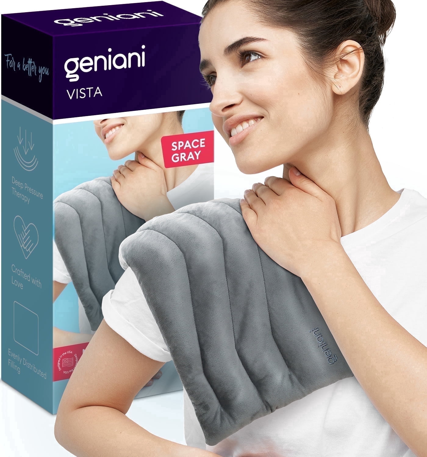 Geniani Microwavable Heating Pad for Neck, Shoulders & Back Relief – Cordless Hot & Cold Pad with Ultra-Soft Fabric for Pain & Muscle Comfort (8"×17", Space Gray)