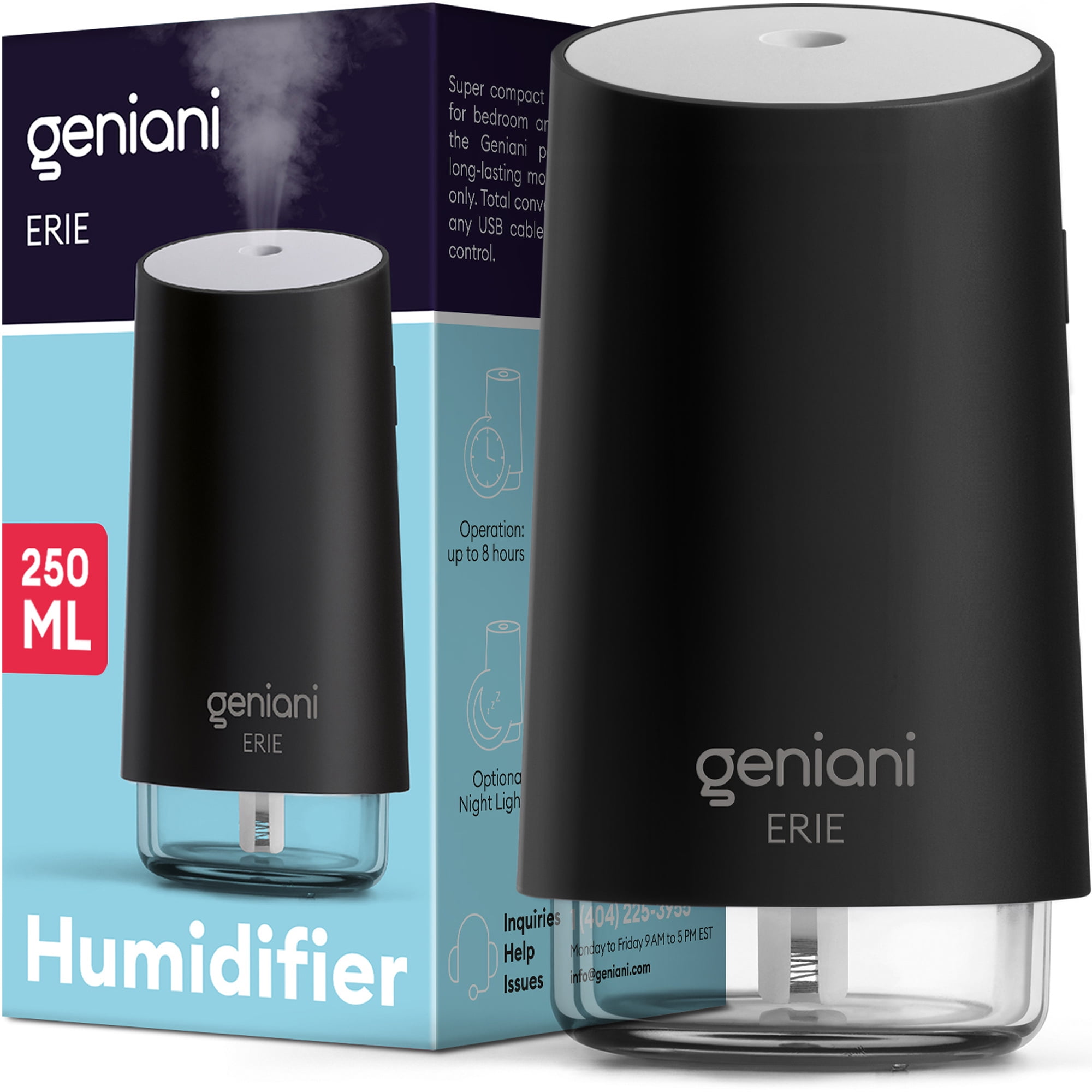 Geniani Mini Cool Mist Humidifier for Bedroom, Small Car Humidifier 250ml  Black