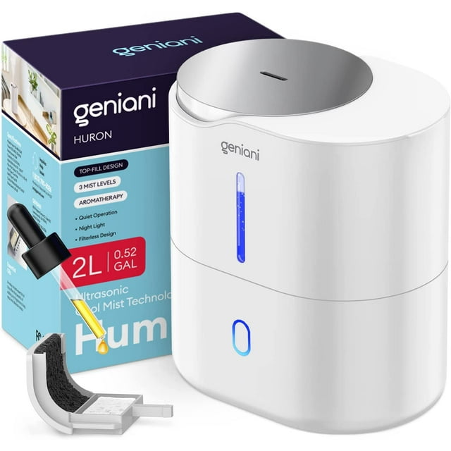 Geniani Top Fill 2L Cool Mist Large Humidifier & Essential Oil Diffuser