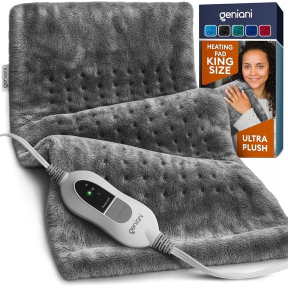 Geniani Heating Pad for Back Pain Relief – Electric Heating Pad for Cramps & Period Cramps, Neck and Shoulders, Auto Shut Off, Machine Washable (12"x24", Navy Gray)