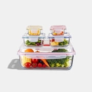 Genicook 10pc Rectangular Borosilicate Glass Set with Oven-Safe Baker & Carry Handle 5 Container Set