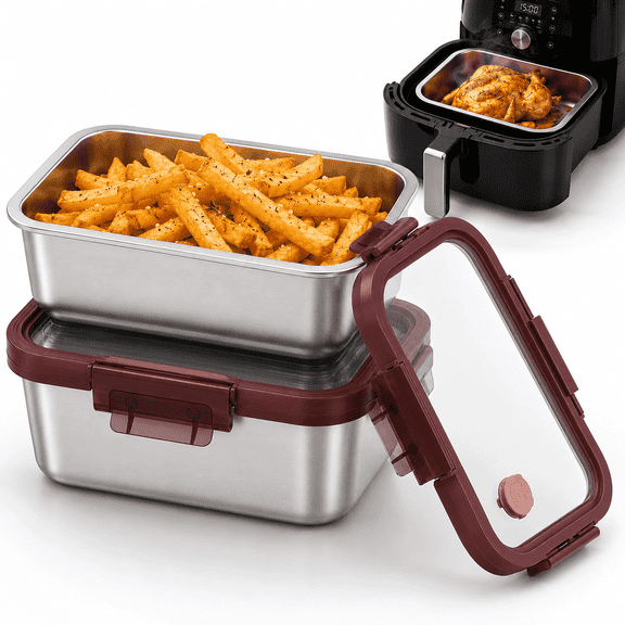 Genicook 30 oz Insulated 2-Piece Stainless Steel Food Storage Container with Glass Lid  fo Adult, Ideal Use for Workday Meals and Travel to Keep Meals Hot or Cold,red