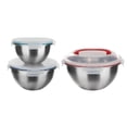 thumbnail image 1 of Genicook 3-Piece Stainless Steel Nesting Mixing Bowl Set with Snap-On Lids & Carry Handle, 1 of 7