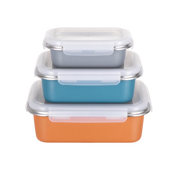 Genicook Nestable 3 Container Stainless Steel Set With Locking Lids