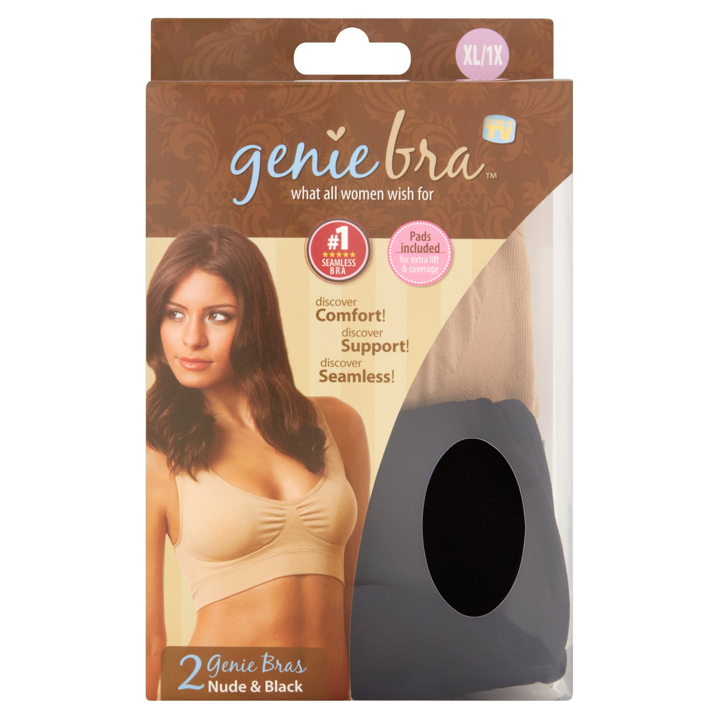 Genie Bra - Genie Bra Bras, Extra Large/1X, Nude & Black (2 count