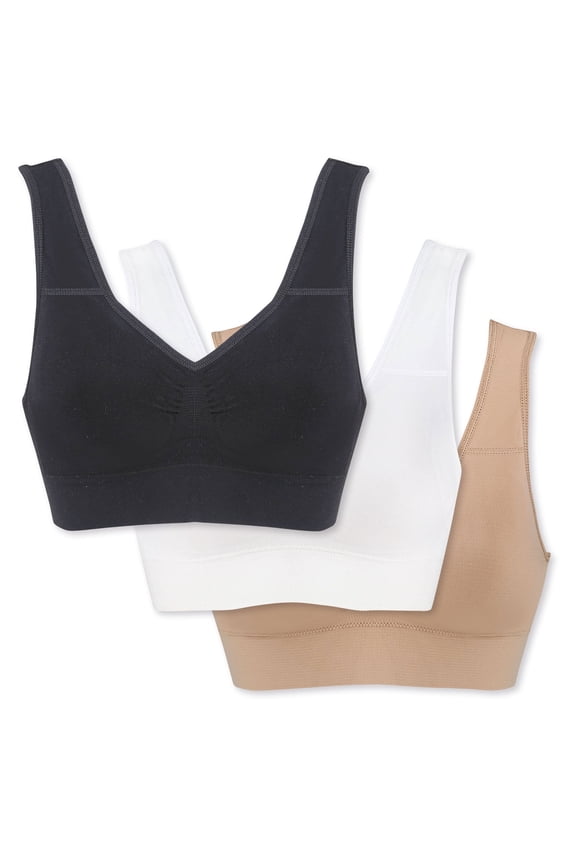 TLC Womens Wireless Bra - Adjustable Seamless Bra, Neutral Color 3 Bra Pack - 38CD