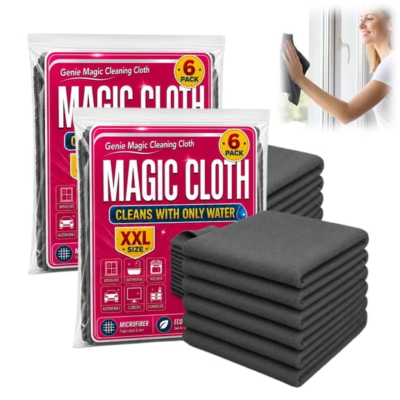 Genie Cloth Magic Cleaning Cloth, Microfiber Lint Free Reusable Rags for Windows, Cars, Mirrors, Glass & Stainless Steel 12pack
