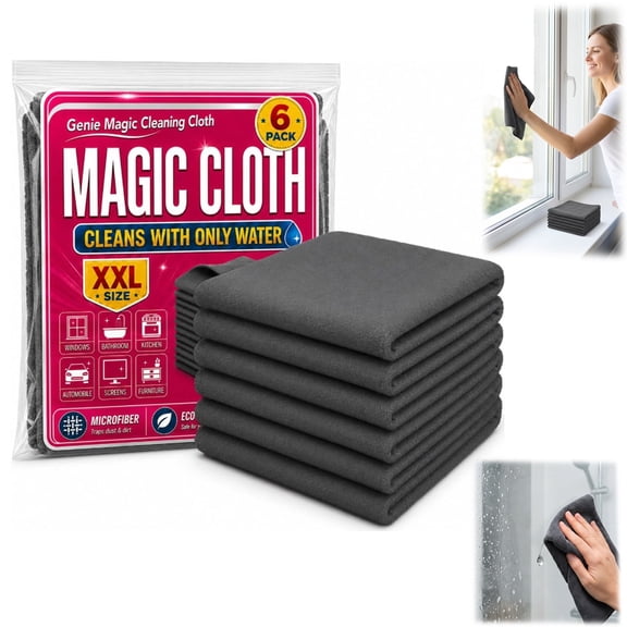 Genie Cloth Magic Cloth,Cleaning Cloth 6 Pack, Lint Free Reusable Rags for Windows Cars Mirrors Glass Stainless Steel