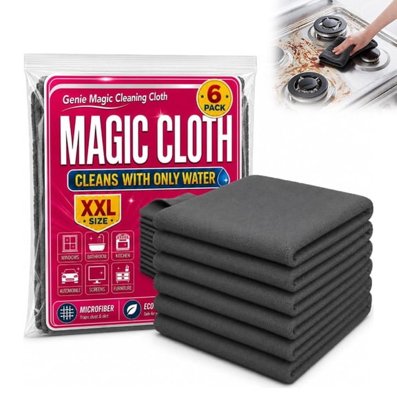 Genie Cloth Magic Cloth, Genie Magic Cleaning Cloth 6Pack, 16x12 Inch LintFree & StreakFree Rags for Glass, Stainless Steel, Screens, Cars (1set)