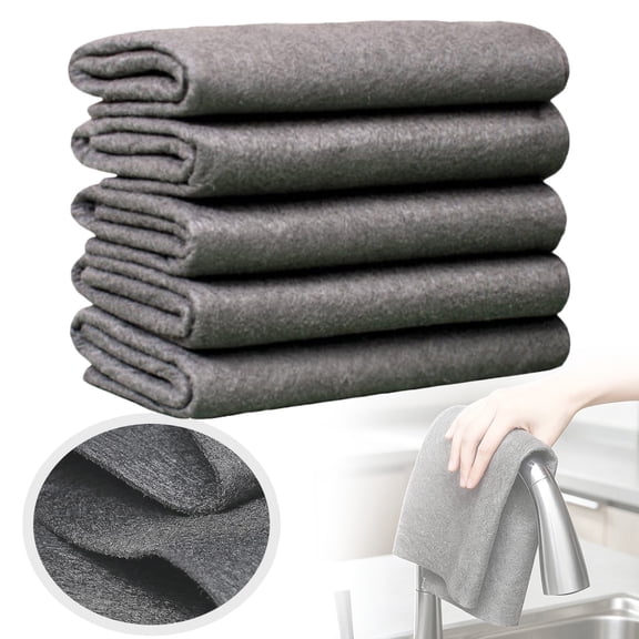 Genie Cloth Magic Cloth Stainless Steel - Microfiber Cleaning Cloth - 5 Pack Lint Free Scratch Free Reusable Towels, Magic Cleaning Cloth for Glass, Kitchen, Car, Screens & Household Surfaces