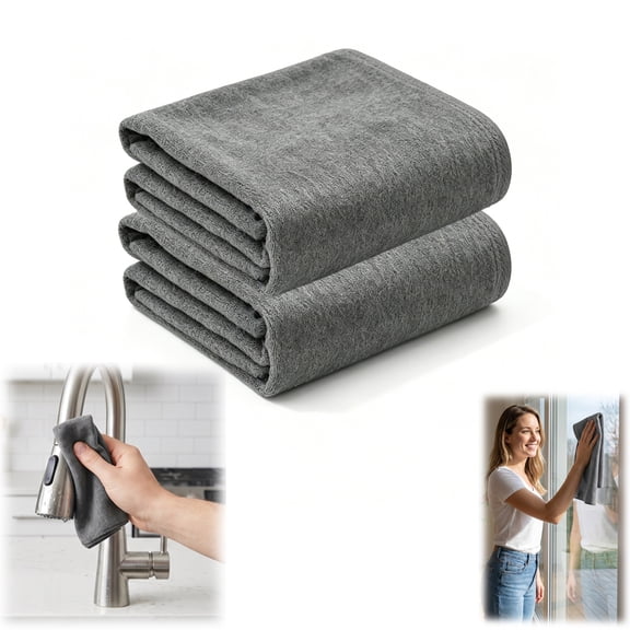 Genie Cloth Magic Cloth,Thickened Microfiber Cleaning Cloths, Reusable Streak Free Cloths for Glass Windows, 11.8x15.7 Inch(2 PCS)