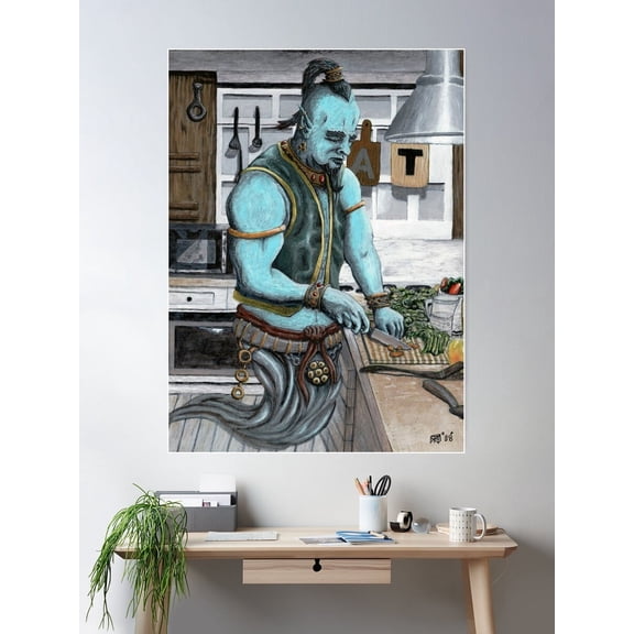Genie Cooking Kitchen Magic Fantasy Art Image Poster Wall Art, Modern Wall Decor For Living Room Bedroom, 8x12 UNFRAMED