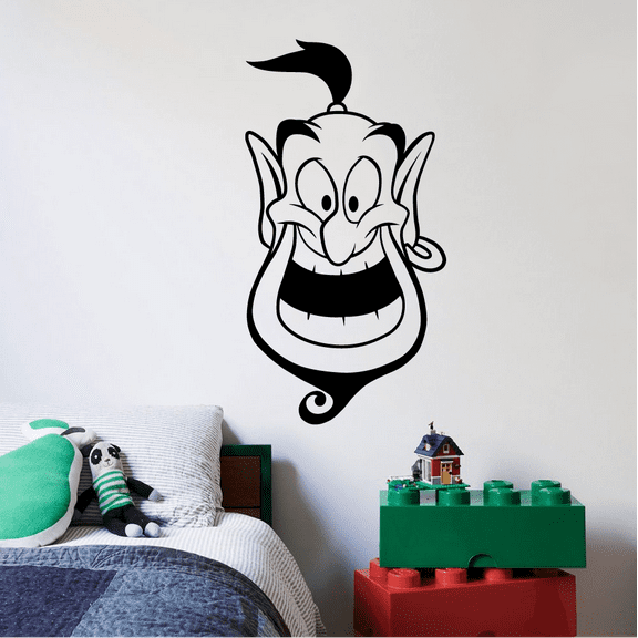 Genie Happy Face Disney Movie Aladdin Genie Happy Face Portrait Genie Lamp Vinyl Wall Art Sticker Wall Decal Home Kids Room Study Room Boys Wall Décoration Design Wall Décor Size (40x24 inch)