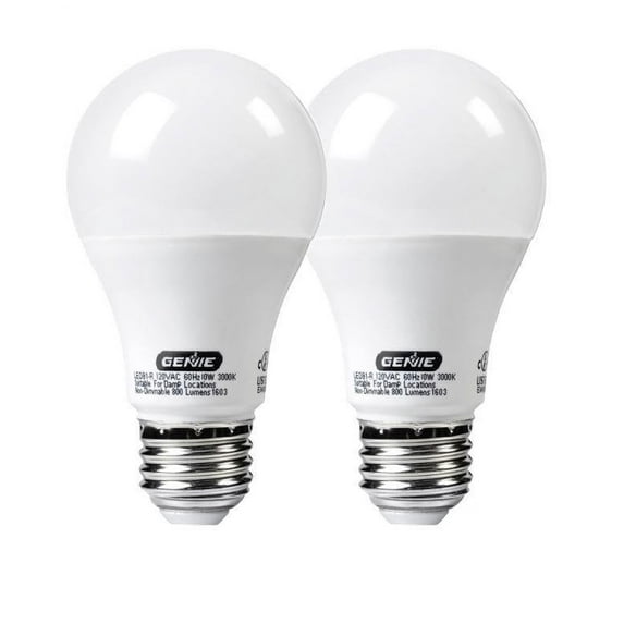 Genie LED Garage Door Opener Light Bulb - 60 Watt (800 Lumens) - Made to Minimize Interference with Garage Door Openers (Compatible with All Major Garage Door Opener Brands) LEDB1-R 2 PACK