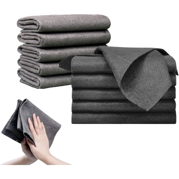 Genie Magic Cleaning Cloth, 10 Pack Microfiber Towels (5 Grey, 5 Black) 11.8x15.7 Inch, Thickened Reusable Lint-Free Streak-Free Cloths for Kitchen, Glass, Car