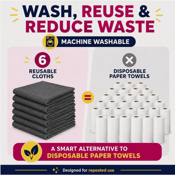 Genie Magic Cleaning Cloth 6-Pack,Microfiber Cleaning Cloths Reusable