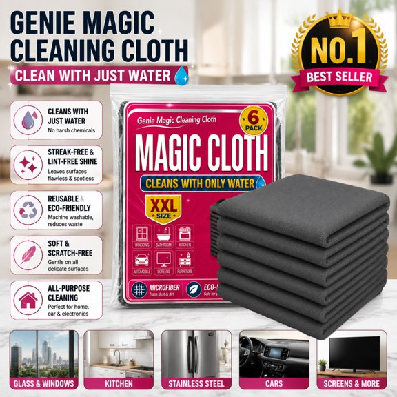 Genie Magic Cleaning Cloth, Magic Cleaning Cloths Microfiber Cleaning Cloths Reusable Rags for Glass Windows Stainless Steel Kitchen Car Screens, Lint Free Magic Cloth for Household Cleaning