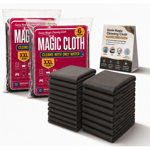 Genie Magic Cleaning Cloth, Microfiber Cleaning Cloths, Lint Free Reusable Cleaning Rags for Windows, Cars, Mirrors, Glass & Stainless Steel