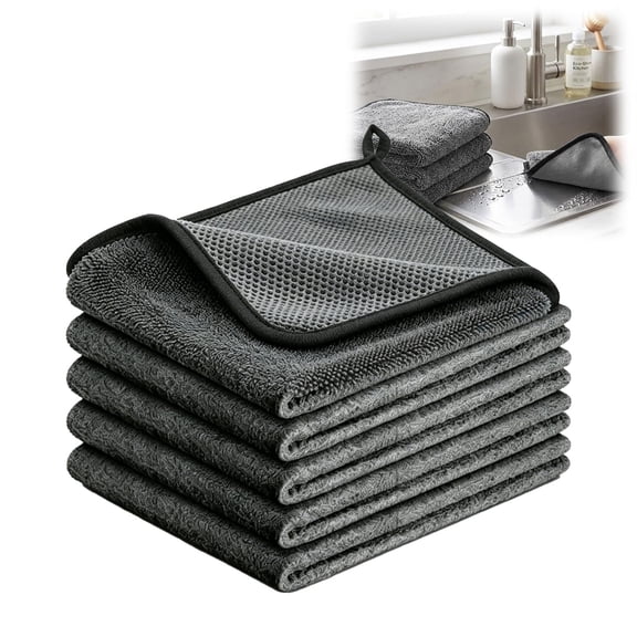 Genie Magic Cleaning cloth, Reusable Thickened Microfiber Cloth for Kitchen, Glass & Car Windows, Lint-Free Wipes, 5-Pack