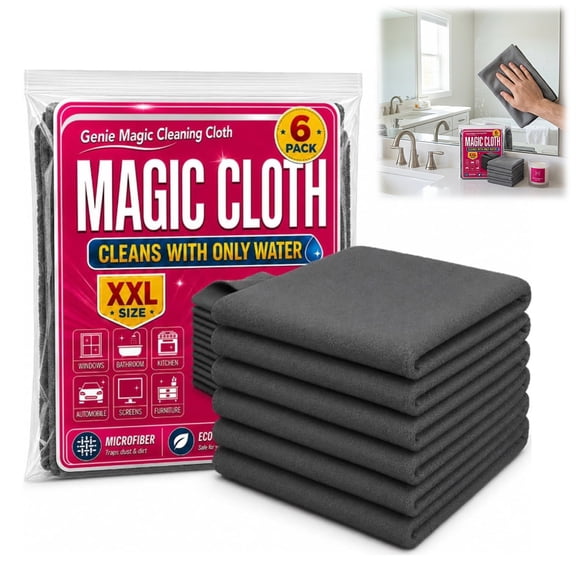 Genie Magic Cloth, Microfiber Cleaning Rags, Lint Free Reusable Towels for Windows, Glass, Car, Kitchen, Streak Free (6PCS)
