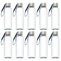 Genie Plastic Water Bottles with Strap 17 oz. Set of 10, Bulk Pack - Refillable, Great for Gym, Hiking, Cycling, School - Blue