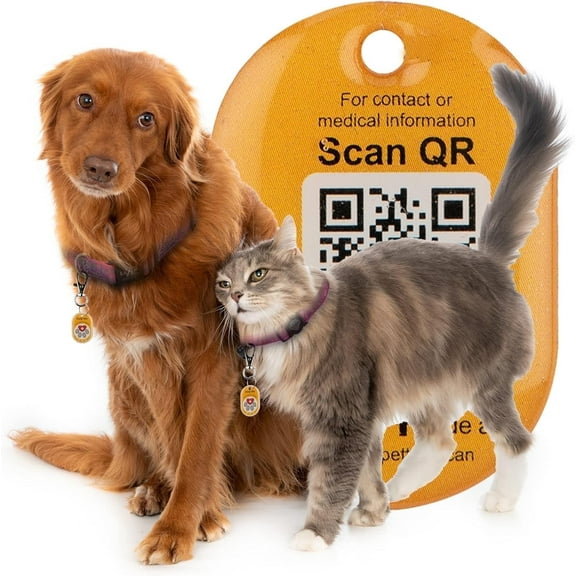 Genie Smart Pet Tag, Dog and Cat Tag with QR Code for Tracking Location, Alternative to GPS Tracker and QR Pet ID Tags for Dogs, Cats and More, Tags with Alerts for Vaccination,yellow, Pack of 1