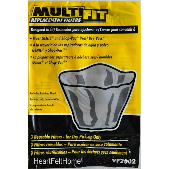 Genie and ShoVac Wet / Dry Vac Multi-Fit Disposable Filter Bags VF2002 - Set of 3