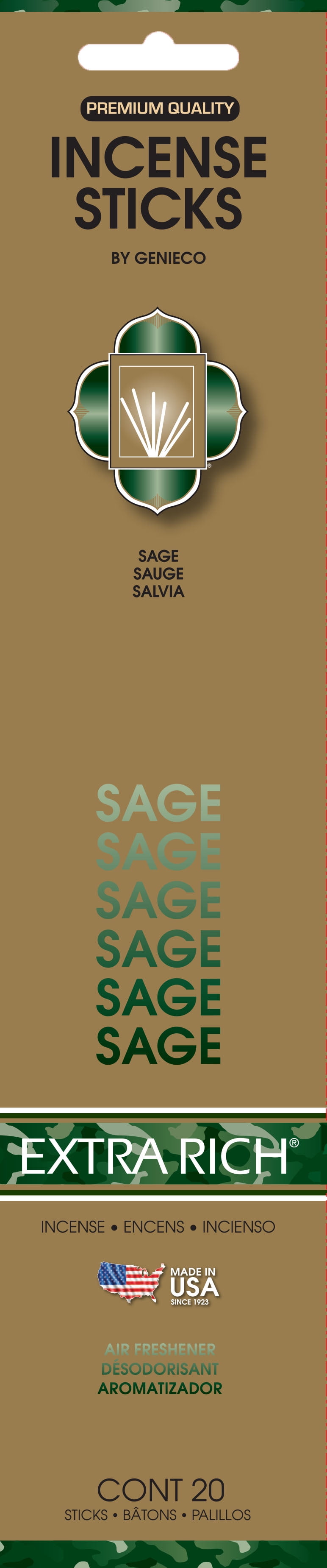 Genieco 20ct Extra Rich Incense Stick Sage