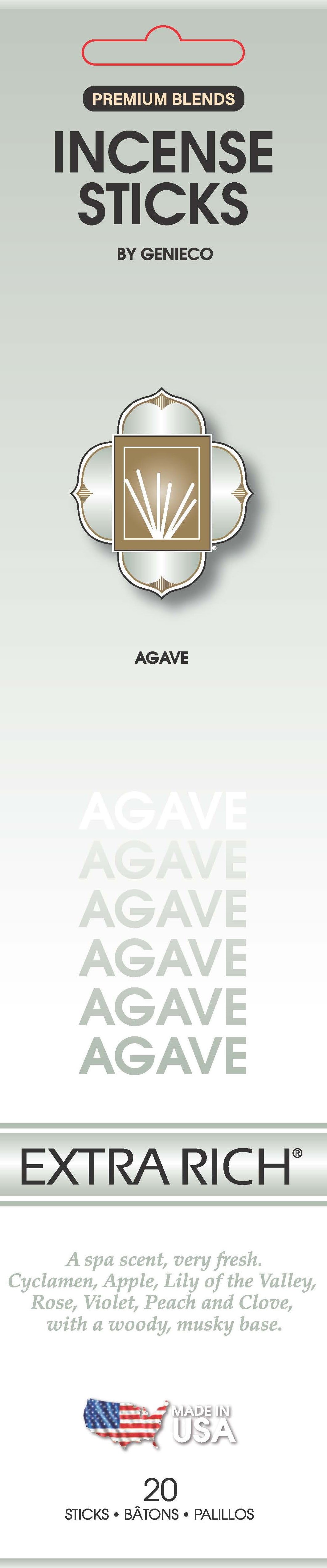 Genieco Extra Rich Incense Sticks, Agave Fragrance (Light Green), 20