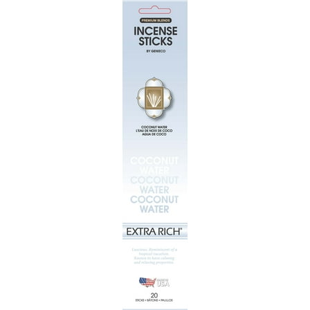 Genieco Extra Rich Incense Sticks, Coconut Water Fragrance (Light Blue), 20 Count Fruity Scent Family