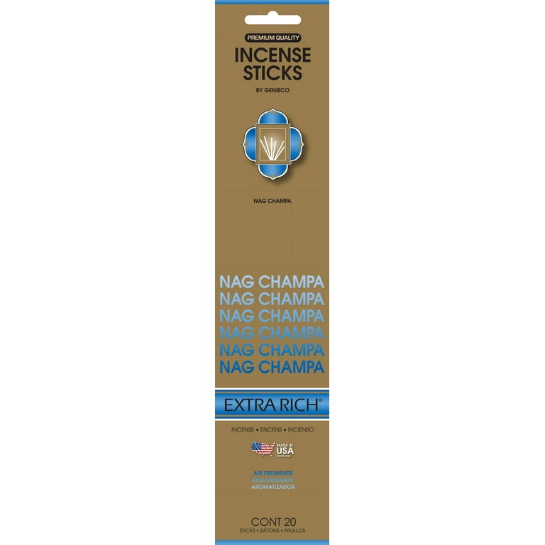 Genieco Extra Rich Incense Sticks, Nag Champa Fragrance (Blue), 20