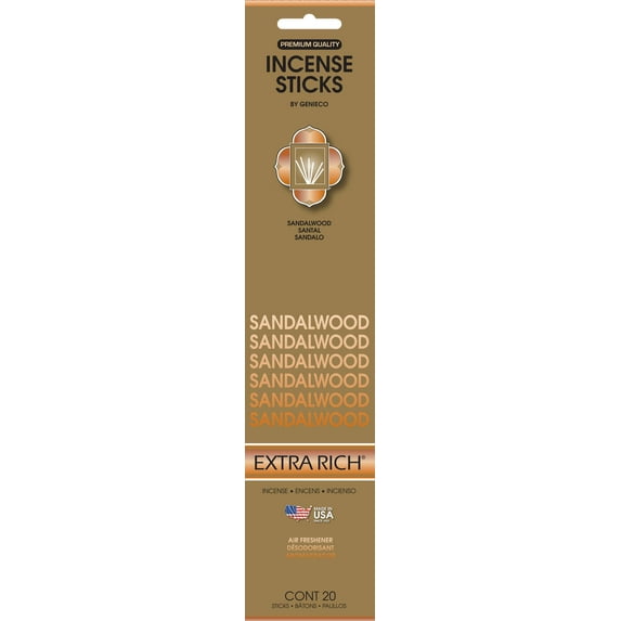 Genieco Extra Rich Incense Sticks, Sandalwood Fragrance (Orange), 20 Count