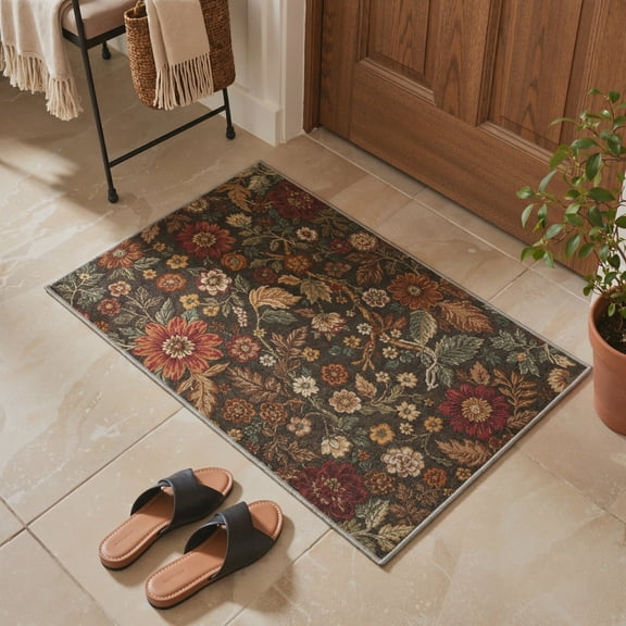 GENIMO 2'x3' Area Rug, Washable Non Slip Soft Floral Indoor Door Mat for Entryway Kitchen Laundry Room, Dusty Olive