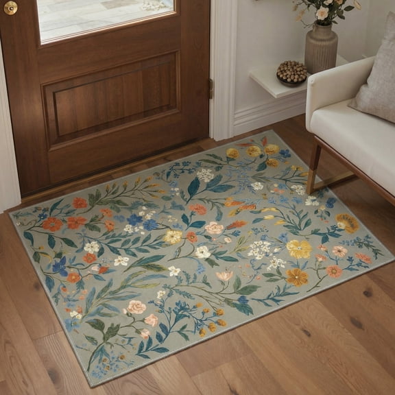 GENIMO 2'x3' Area Rug, Washable Non Slip Soft Floral Indoor Door Mat for Entryway Kitchen Laundry Room, Dusty Sage