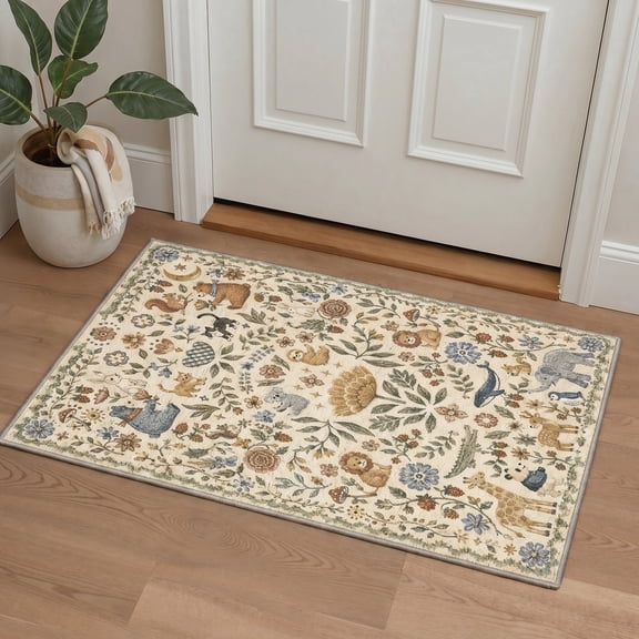 GENIMO 2'x3' Area Rug, Washable Non Slip Soft Kids Indoor Door Mat for Entryway Kitchen Laundry Room, Warm Beige