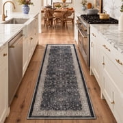GENIMO 2'x7' Runner Rug, Washable Non Slip Soft Persian Hallway Runner for Kitchen Entryway Laundry Room, Slate Grey