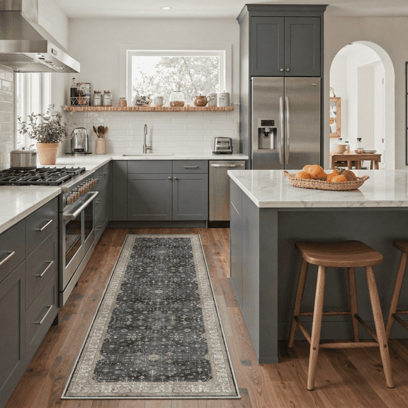 GENIMO 2'x7' Runner Rug, Washable Non Slip Soft Persian Hallway Runner for Kitchen Entryway Laundry Room, Slate Grey